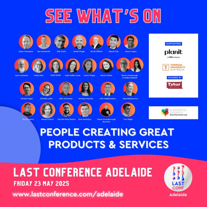 A hero image showing the faces and names of people who are on the schedule at LAST Conference Adelaide.